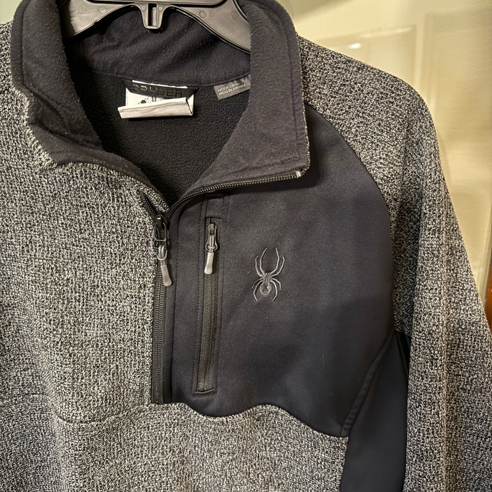 Spyder Men’s Black and Gray Sherpa Lined Quarter-Zip Pullover - Size Large - Picture 2 of 6